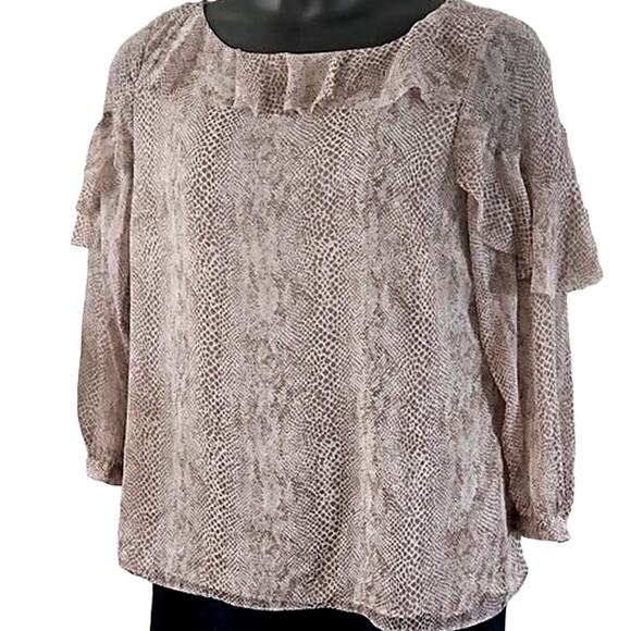 Banana Republic Women’s Ruffle Snake Print Blouse – Size Large, Long Sleeve - Picture 6 of 6